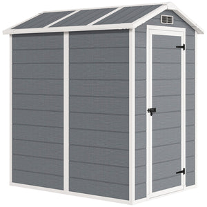 6' x 4' Outdoor Storage Shed, Plastic Shed with Floor, Window, Lockable Door and Vents, Garden Tool House for Outdoor Patio Storage, Gray