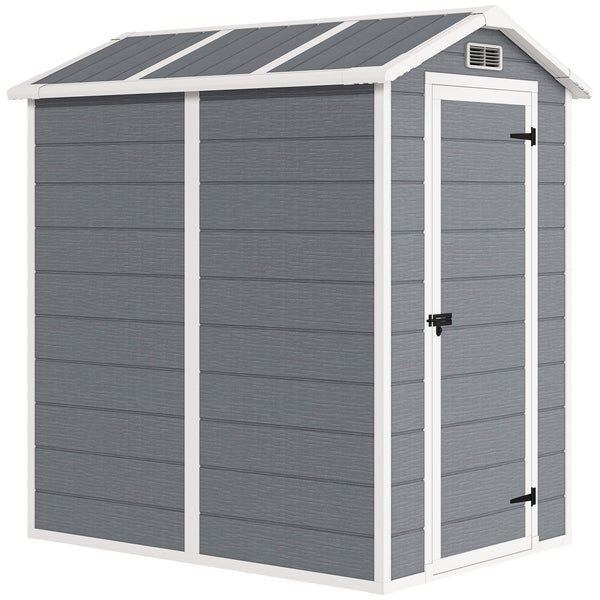 6' x 4' Outdoor Storage Shed, Plastic Shed with Floor, Window, Lockable Door and Vents, Garden Tool House for Outdoor Patio Storage, Gray