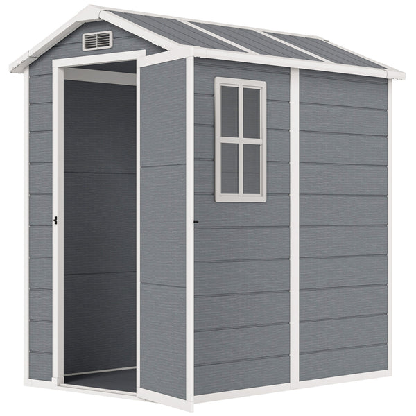 6' x 4' Outdoor Storage Shed, Plastic Shed with Floor, Window, Lockable Door and Vents, Garden Tool House for Outdoor Patio Storage, Gray