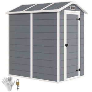 6' x 4' Outdoor Storage Shed, Plastic Shed with Floor, Window, Lockable Door and Vents, Garden Tool House for Outdoor Patio Storage, Gray