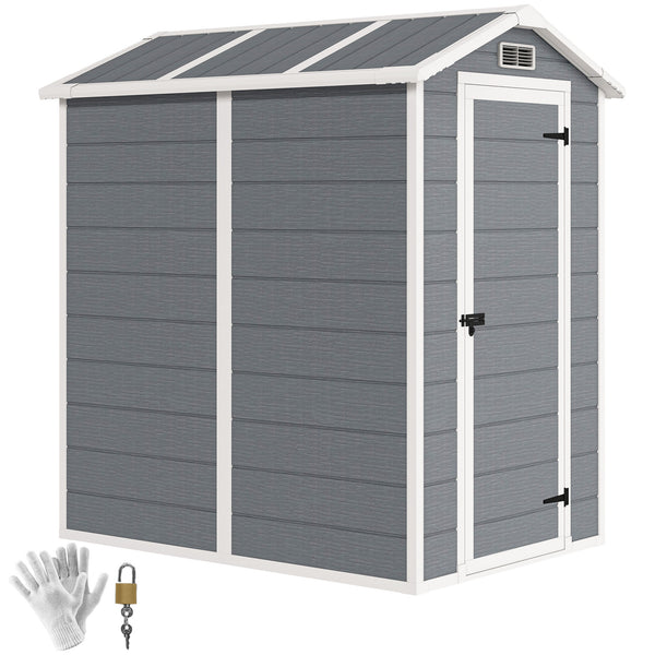 6' x 4' Outdoor Storage Shed, Plastic Shed with Floor, Window, Lockable Door and Vents, Garden Tool House for Outdoor Patio Storage, Gray