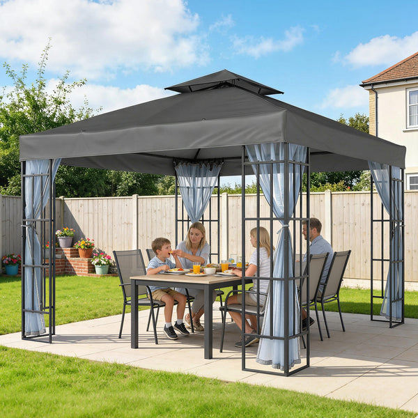 10'x10' Garden Gazebo Patio Canopy Portable Party Event Backyard w/ Mosquito Netting, Dark Grey