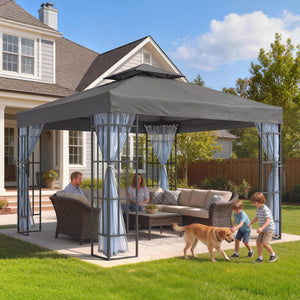 10'x10' Garden Gazebo Patio Canopy Portable Party Event Backyard w/ Mosquito Netting, Dark Grey