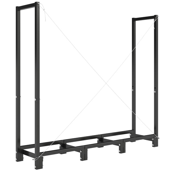 4 ft Firewood Rack with Customisable Width & Height, Cable Reinforcement, 616 lb Capacity Heavy Duty Galvanized Steel Log Store Indoors, Log Storage Holder, Black