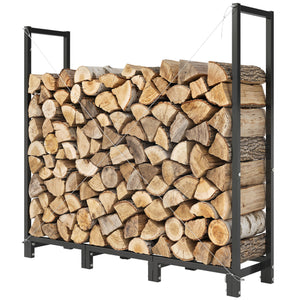 4 ft Firewood Rack with Customisable Width & Height, Cable Reinforcement, 616 lb Capacity Heavy Duty Galvanized Steel Log Store Indoors, Log Storage Holder, Black