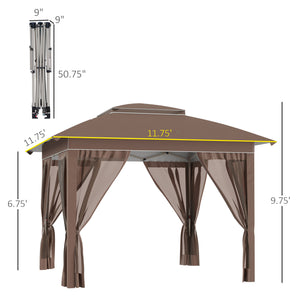 Outsunny 12' x 12' Pop Up Canopy Tent with Netting and Carry Bag, Instant Sun Shelter with 137 sq.ft Shade, Tents for Parties, Height Adjustable, for Outdoor, Garden, Patio, Khaki