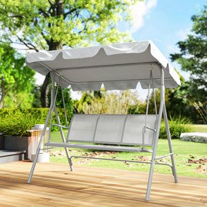 3 Seater Swing Chair, Garden Swing Bench with Adjustable Tilting Canopy, Breathable Mesh Seat and Heavy Duty Metal Frame for Patio, Yard, Light Grey