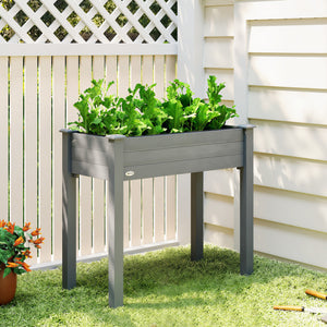 Raised Bed for Garden, Wooden Elevated Planter Box with Bed Liner, for Flower Vegetable Herb, 86L x 46W x 76Hcm, Dark Grey