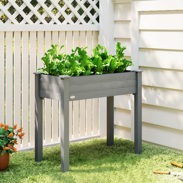 Raised Bed for Garden, Wooden Elevated Planter Box with Bed Liner, for Flower Vegetable Herb, 86L x 46W x 76Hcm, Dark Grey
