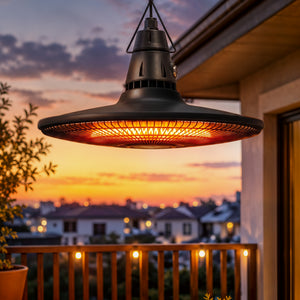 1500W Electric Patio Heater, IP65 Hanging Infrared Outdoor Heater with Carbon Fiber Tube, LED Screen, Remote Control for Garage, Patios, Gazebo, Balcony, Black