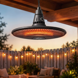 1500W Electric Patio Heater, IP65 Hanging Infrared Outdoor Heater with Carbon Fiber Tube, LED Screen, Remote Control for Garage, Patios, Gazebo, Balcony, Black