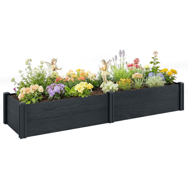 Vinyl Raised Garden Bed Kit, 6.5 x 2 x 1ft Elevated Garden Box with Divider, Open Bottom, Screwless Outdoor Planter Box for Flowers Herbs, DIY Assembly, Grey Wood Effect