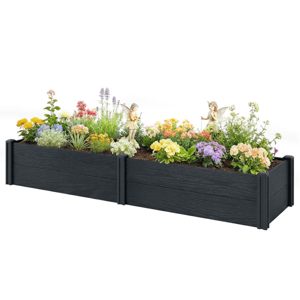 Vinyl Raised Garden Bed Kit, 6.5 x 2 x 1ft Elevated Garden Box with Divider, Open Bottom, Screwless Outdoor Planter Box for Flowers Herbs, DIY Assembly, Grey Wood Effect