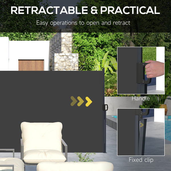 Retractable Side Awning, Garden Privacy Screen Divider, Full Cassette Wind Breaker for Hot Tub, Balcony, Terrace, Pool, 400 x 160cm, Black