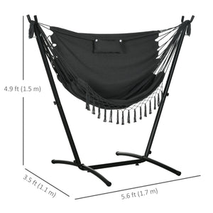 Patio Hammock Chair with Stand, Outdoor Hammock Swing Hanging Lounge Chair with Side Pocket and Headrest, Dark Grey