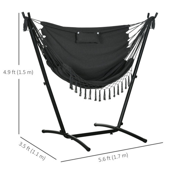 Patio Hammock Chair with Stand, Outdoor Hammock Swing Hanging Lounge Chair with Side Pocket and Headrest, Dark Grey