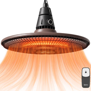 1500W Electric Patio Heater, IP65 Hanging Infrared Outdoor Heater with Carbon Fiber Tube, LED Screen, Remote Control for Garage, Patios, Gazebo, Balcony, Brown