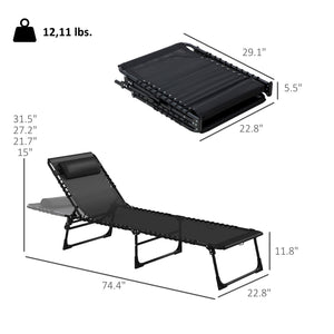 Folding Chaise Lounge Chair Set of 2, Patio Sun Tanning Chair, Outdoor Chaise Lounger with 4-Position Reclining Back, Breathable Mesh Seat for Beach, Poolside, Black