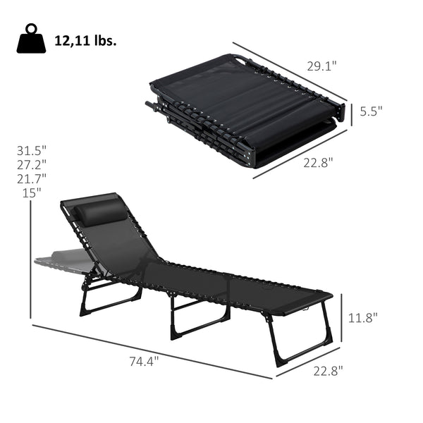 Folding Chaise Lounge Chair Set of 2, Patio Sun Tanning Chair, Outdoor Chaise Lounger with 4-Position Reclining Back, Breathable Mesh Seat for Beach, Poolside, Black