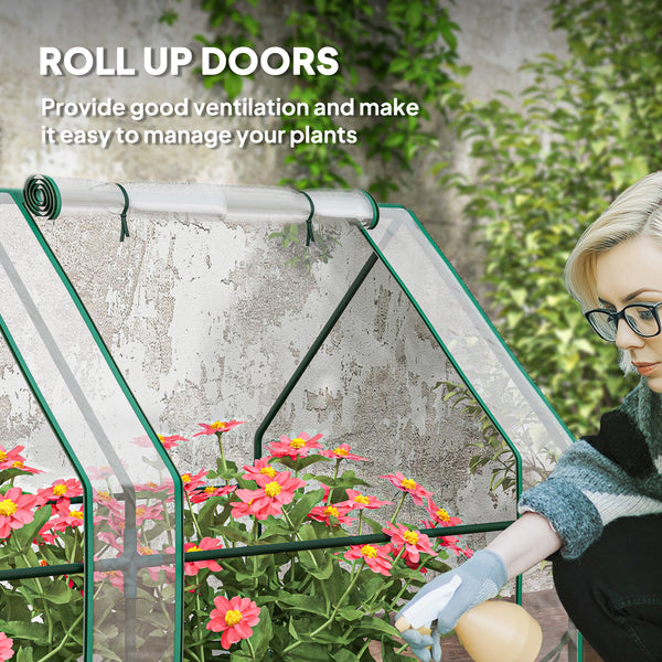 12' x 3' x 3'Mini Greenhouse with Zippered Doors & Roll-up Windows, Portable Plant Hot House with PVC Cover, Water Resistant, UV Protected for Outdoor Flowers, Vegetables, Clear