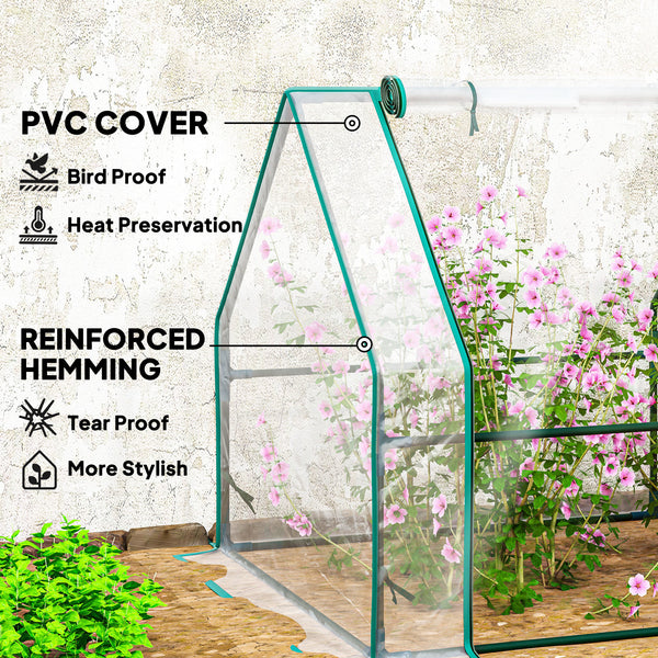 12' x 3' x 3'Mini Greenhouse with Zippered Doors & Roll-up Windows, Portable Plant Hot House with PVC Cover, Water Resistant, UV Protected for Outdoor Flowers, Vegetables, Clear