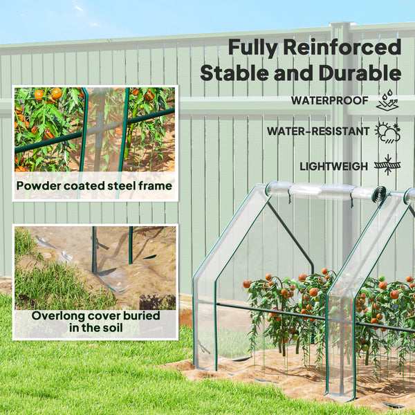 12' x 3' x 3'Mini Greenhouse with Zippered Doors & Roll-up Windows, Portable Plant Hot House with PVC Cover, Water Resistant, UV Protected for Outdoor Flowers, Vegetables, Clear