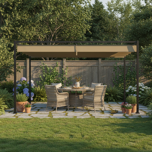 3 x 2m Aluminium Garden Pergola with Retractable Roof & Grommet Holes for Patio, Lawn, Khaki