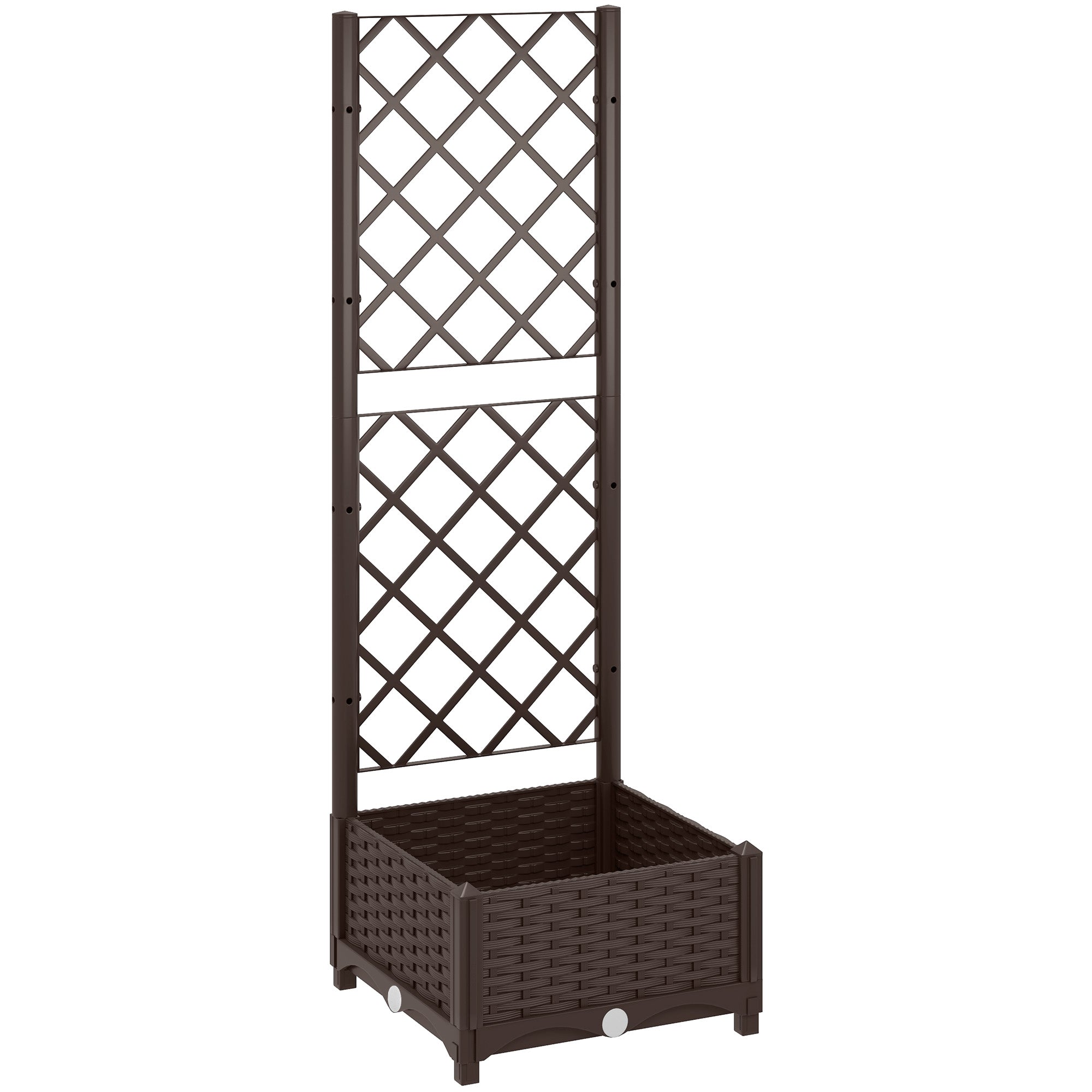 home depot planter trellis Outsunny 16" x 16" x 48" Plastic Raised Garden Bed with Trellis, Drainage Holes and Drain Plugs