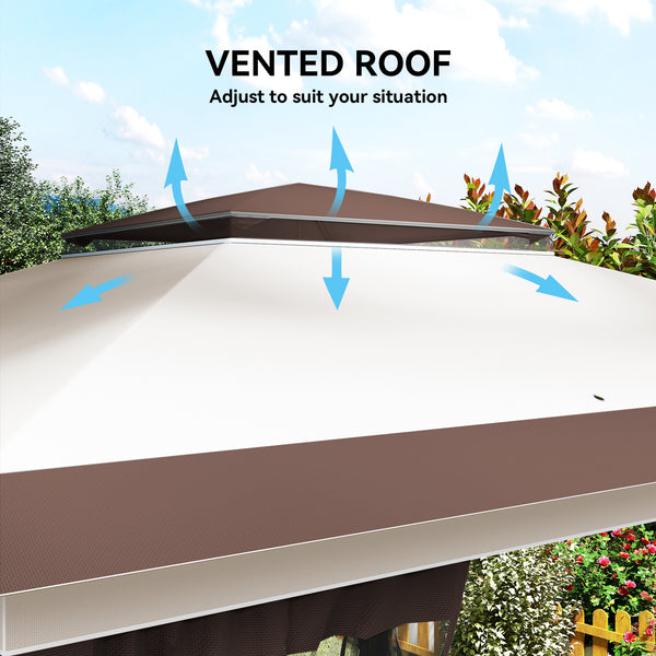 12' x 12' Pop Up Canopy Sun Shade Instant Tent Folding with Mesh Sidewalls, 3-Level Adjustable Height and Storage Bag, Beige and Dark Brown