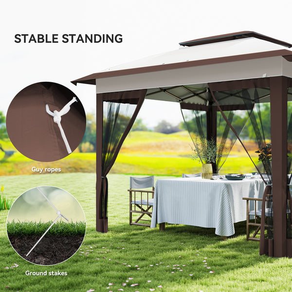 12' x 12' Pop Up Canopy Sun Shade Instant Tent Folding with Mesh Sidewalls, 3-Level Adjustable Height and Storage Bag, Beige and Dark Brown
