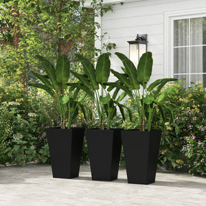 Set of 3 Tall Planters for Outdoor Plants with Drainage Hole, Indoor Outdoor Planter Flower Pot Set for Front Door, Entryway, Patio and Deck, Black