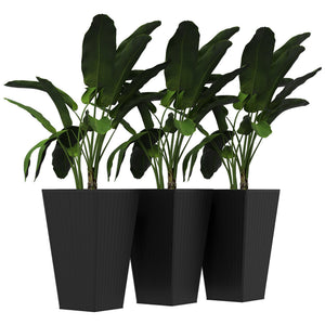 Set of 3 Tall Planters for Outdoor Plants with Drainage Hole, Indoor Outdoor Planter Flower Pot Set for Front Door, Entryway, Patio and Deck, Black