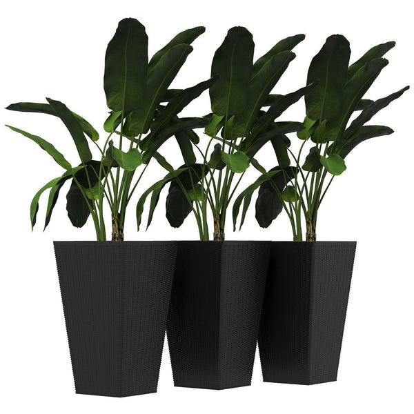 Set of 3 Tall Planters for Outdoor Plants with Drainage Hole, Indoor Outdoor Planter Flower Pot Set for Front Door, Entryway, Patio and Deck, Black