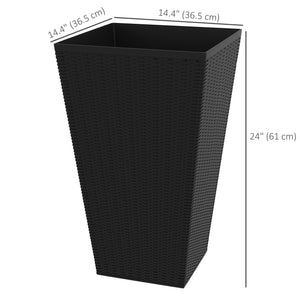 Set of 3 Tall Planters for Outdoor Plants with Drainage Hole, Indoor Outdoor Planter Flower Pot Set for Front Door, Entryway, Patio and Deck, Black