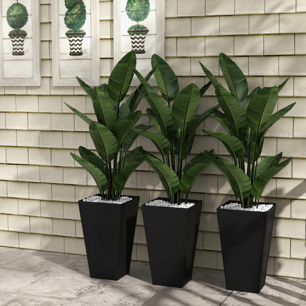 Set of 3 Tall Planters for Outdoor Plants with Drainage Hole, Indoor Outdoor Planter Flower Pot Set for Front Door, Entryway, Patio and Deck, Black