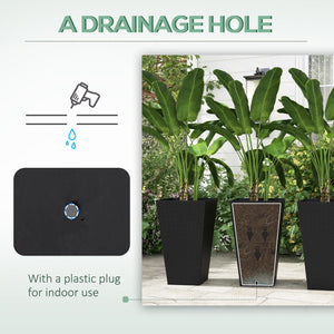 Set of 3 Tall Planters for Outdoor Plants with Drainage Hole, Indoor Outdoor Planter Flower Pot Set for Front Door, Entryway, Patio and Deck, Black