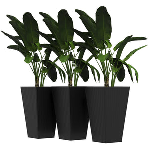 Set of 3 Tall Planters for Outdoor Plants with Drainage Hole, Indoor Outdoor Planter Flower Pot Set for Front Door, Entryway, Patio and Deck, Black