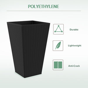 Set of 3 Tall Planters for Outdoor Plants with Drainage Hole, Indoor Outdoor Planter Flower Pot Set for Front Door, Entryway, Patio and Deck, Black