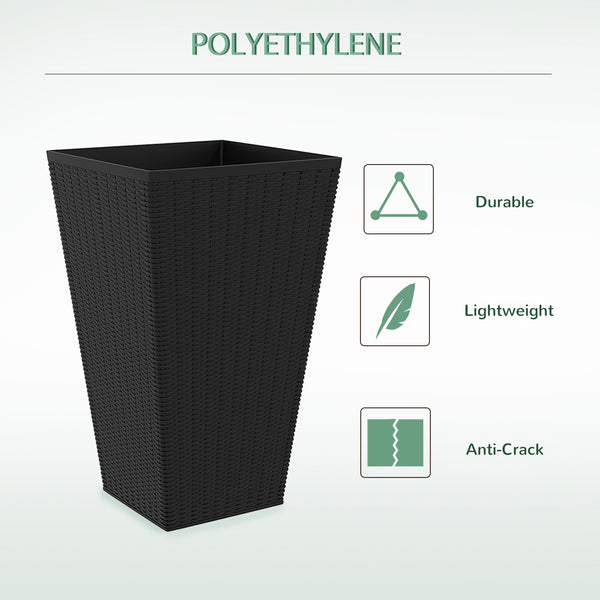 Set of 3 Tall Planters for Outdoor Plants with Drainage Hole, Indoor Outdoor Planter Flower Pot Set for Front Door, Entryway, Patio and Deck, Black