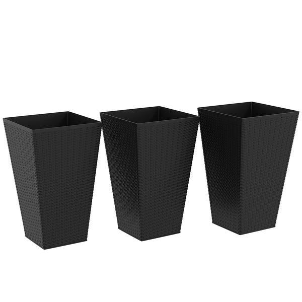 Set of 3 Tall Planters for Outdoor Plants with Drainage Hole, Indoor Outdoor Planter Flower Pot Set for Front Door, Entryway, Patio and Deck, Black