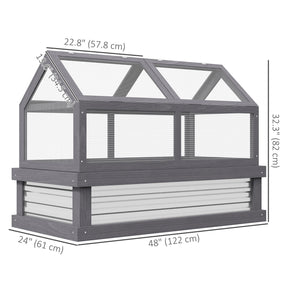 Wooden Cold Frame Greenhouse, Raised Garden Bed with Polycarbonate Greenhouse, Flower Planter Protection, 48" x 24" x 32", Grey