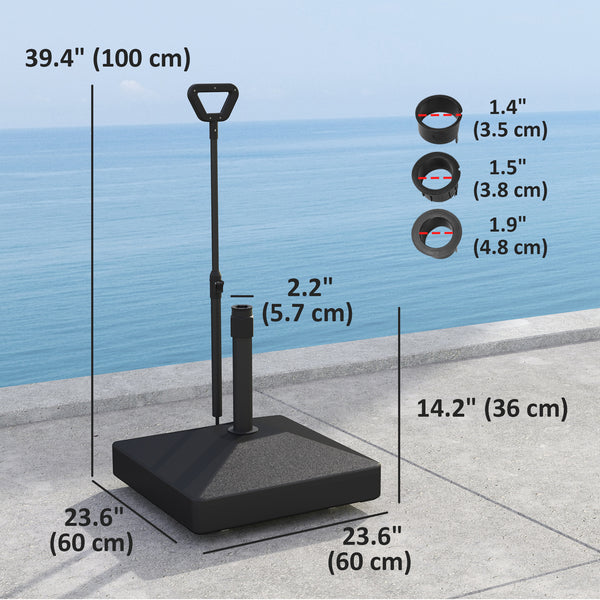 Patio Umbrella Base with Adjustable Wheels and Handle, Outdoor Patio Umbrella Stand, Filled Up to 121lbs with Stand, 99lbs with Water for Garden Poolside, Black