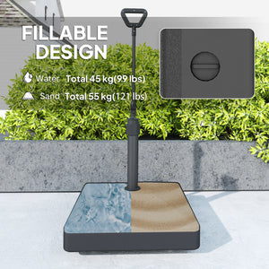 Patio Umbrella Base with Adjustable Wheels and Handle, Outdoor Patio Umbrella Stand, Filled Up to 121lbs with Stand, 99lbs with Water for Garden Poolside, Black