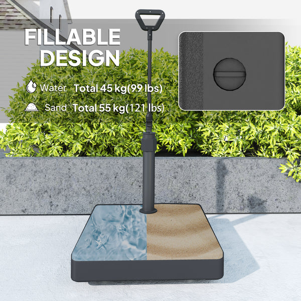 Patio Umbrella Base with Adjustable Wheels and Handle, Outdoor Patio Umbrella Stand, Filled Up to 121lbs with Stand, 99lbs with Water for Garden Poolside, Black