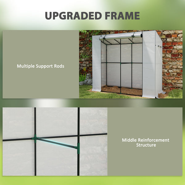 Outsunny 6.6' x 2.5' x 5.6' Lean-to Small Greenhouse for Outdoors, Portable Greenhouse with UV-resistant PE Cover, Walk-in Green House with Roll-up Door and Mesh Windows, White