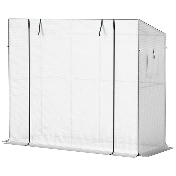 Outsunny 6.6' x 2.5' x 5.6' Lean-to Small Greenhouse for Outdoors, Portable Greenhouse with UV-resistant PE Cover, Walk-in Green House with Roll-up Door and Mesh Windows, White