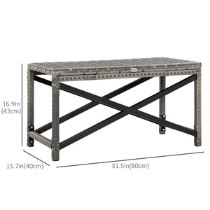 Patio Wicker End Table, Outdoor PE Rattan Side Table, with Plastic Board Under the Full Woven Table Top for Patio, Garden, Balcony, Mixed Gray