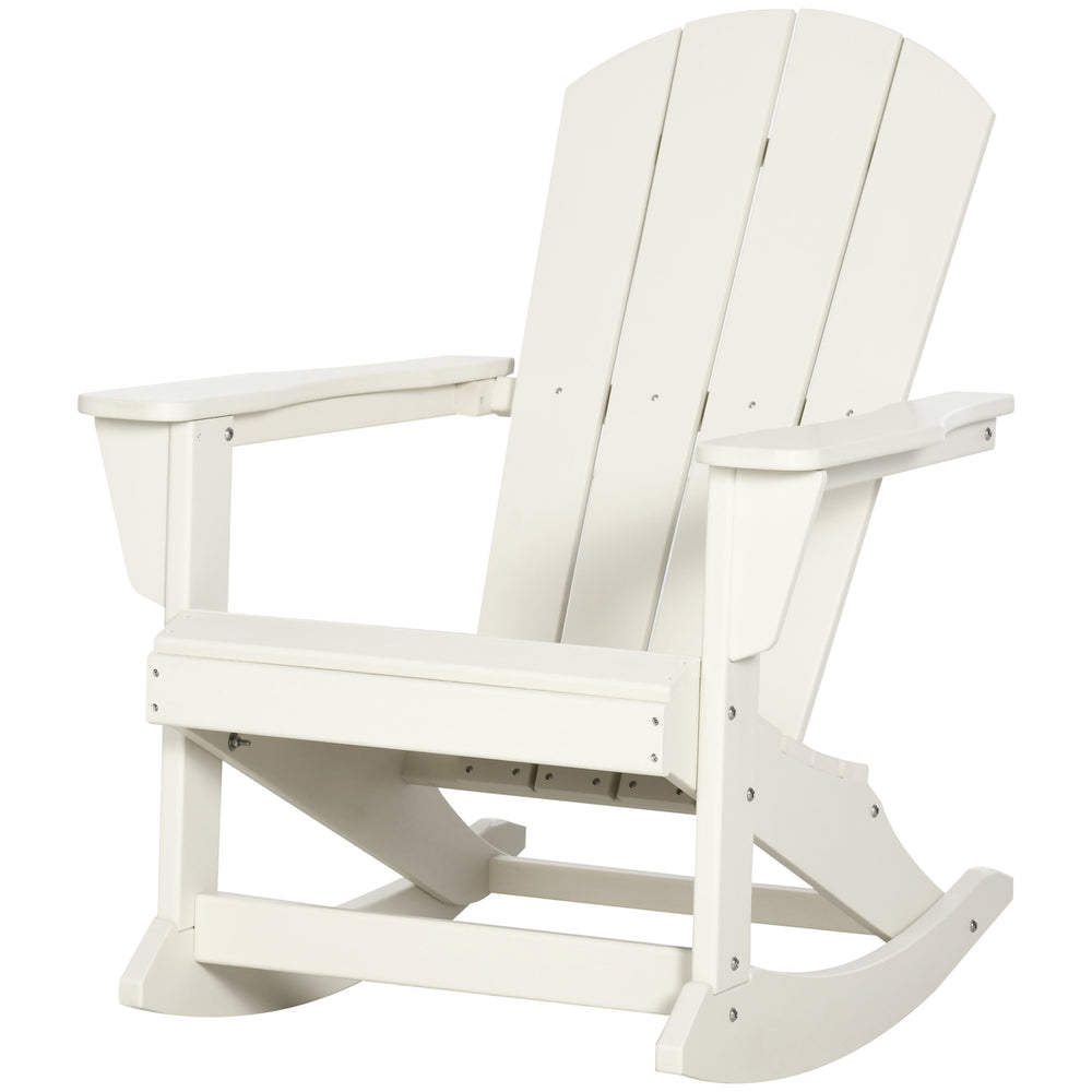 Outsunny Adirondack Rocking Chair, All Weather HDPE Porch Rocker, Rocking Fire Pit Chair for Patio, Garden, Lawn, White