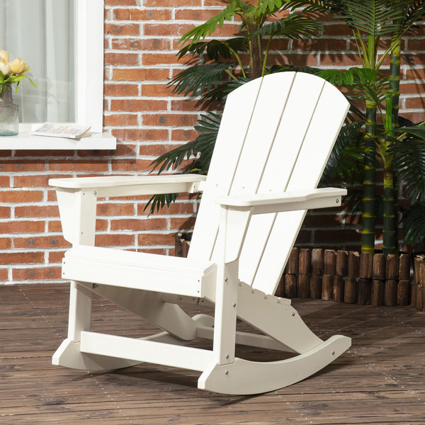 Outsunny Adirondack Rocking Chair, All Weather HDPE Porch Rocker, Rocking Fire Pit Chair for Patio, Garden, Lawn, White