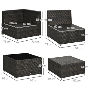 8 Pieces PE Rattan Corner Sofa Set, Outdoor Garden Furniture Set, Patio Wicker Sofa Seater w/ Cushion, Washable Cushion Cover & Tempered Glass Table, Brown